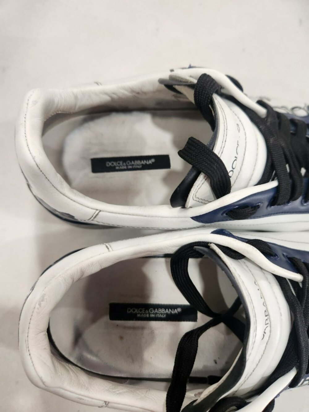 Vintage Dolce & Gabbana Sneakers Mens 7.5 White Blue Leather Crown Milano - Picture 8 of 12